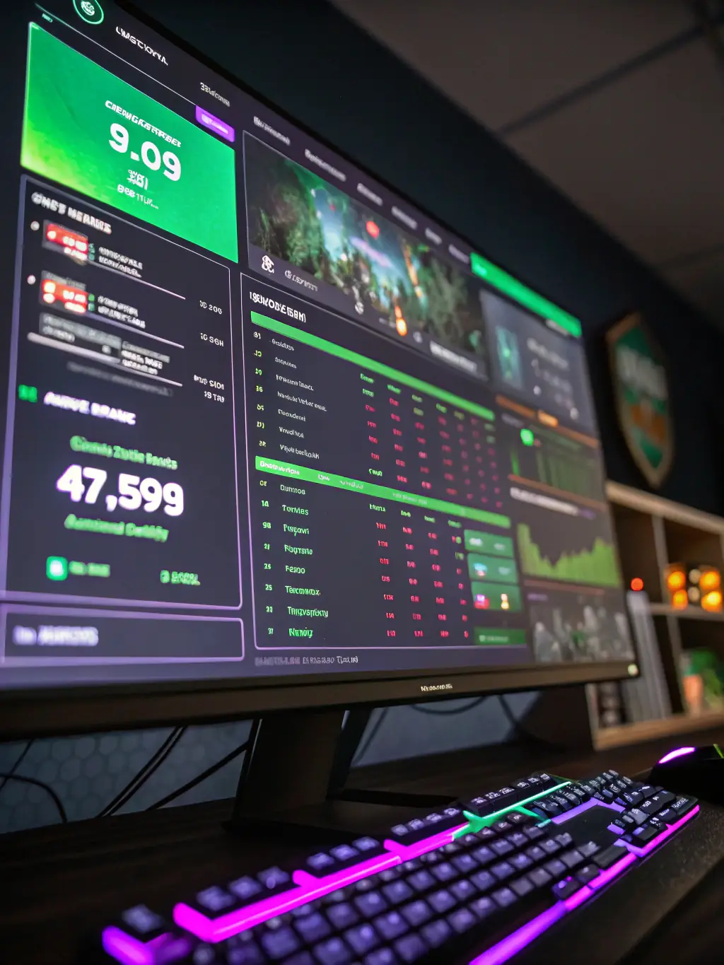 A futuristic dashboard displaying real-time updates and odds for various future sports events.